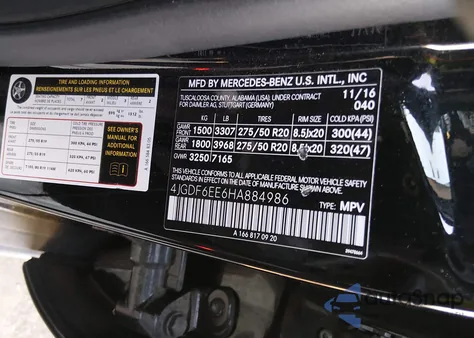 2017 Mercedes-Benz Gls 450 4Matic z USA, uszkodzony, nr VIN 4JGDF6EE6HA884986